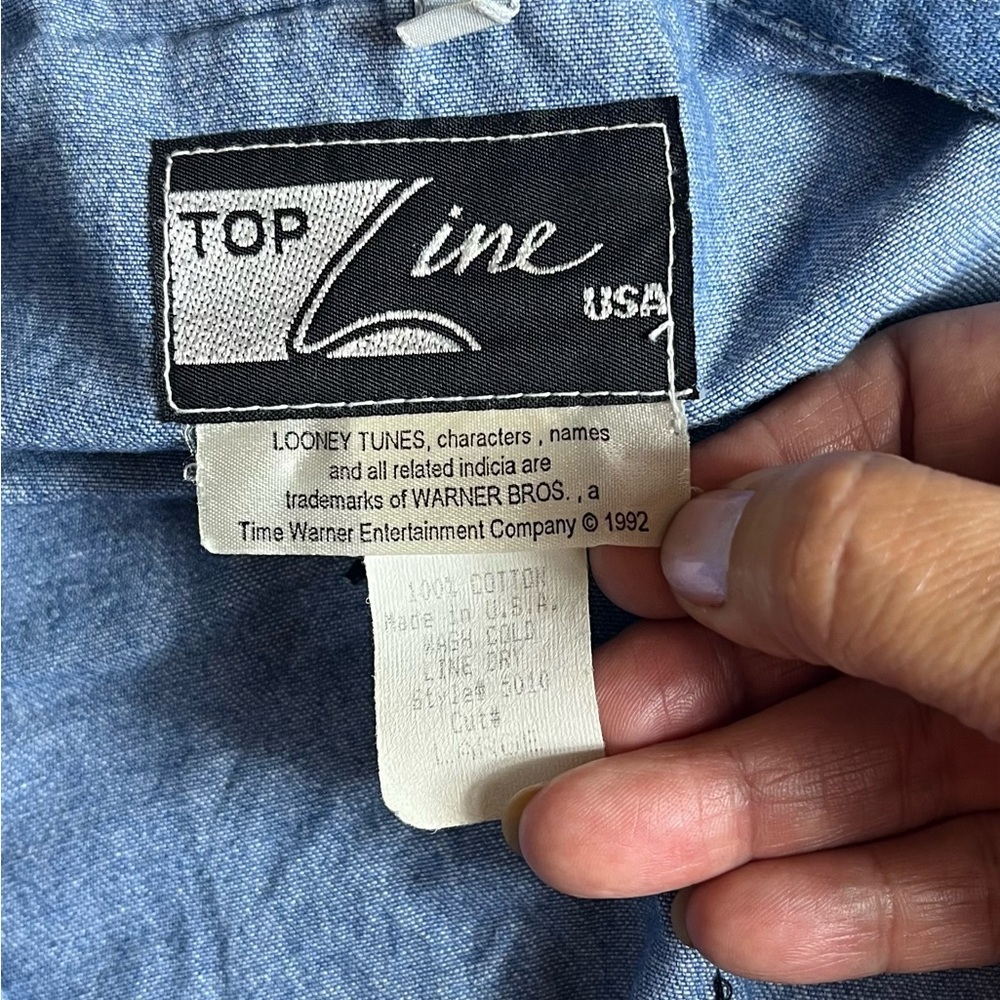 Vintage 1992 Top Line USA Warner Bros Looney Tunes Embroidered Denim Shirt Sz L - Picture 5 of 6